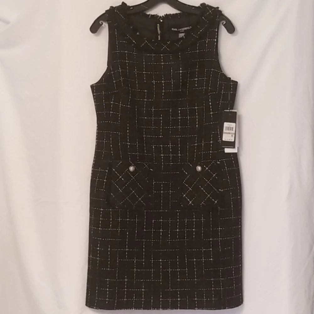 Karl Lagerfeld Paris Tweed Sleeveless Shift Dress - Picture 2 of 7